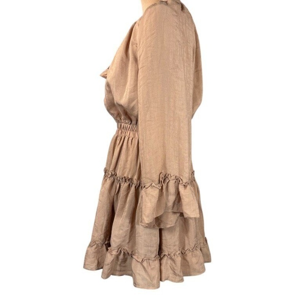 Mustard Seed Ruffle Trim Mini Dress Prairie Boho Long Sleeve Brown M NWT - Picture 4 of 10